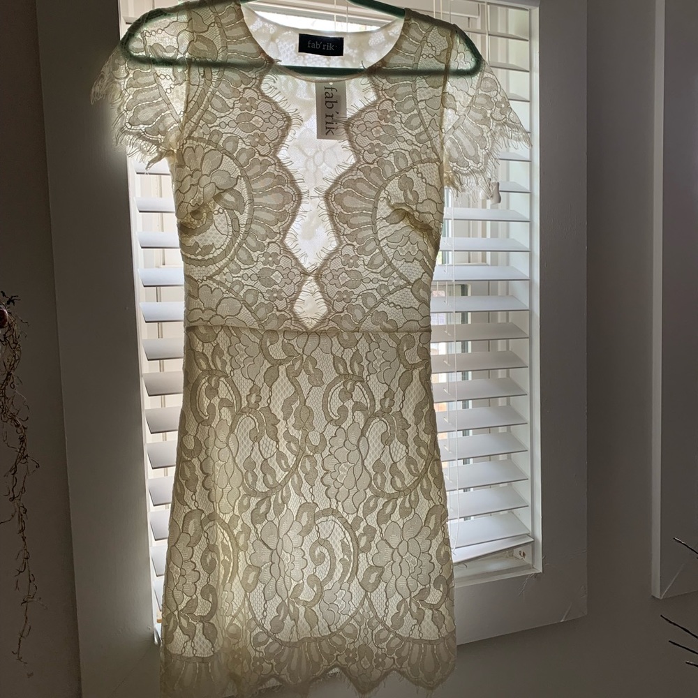 NWT Fab’rik White Lace Mini Dress, Size S